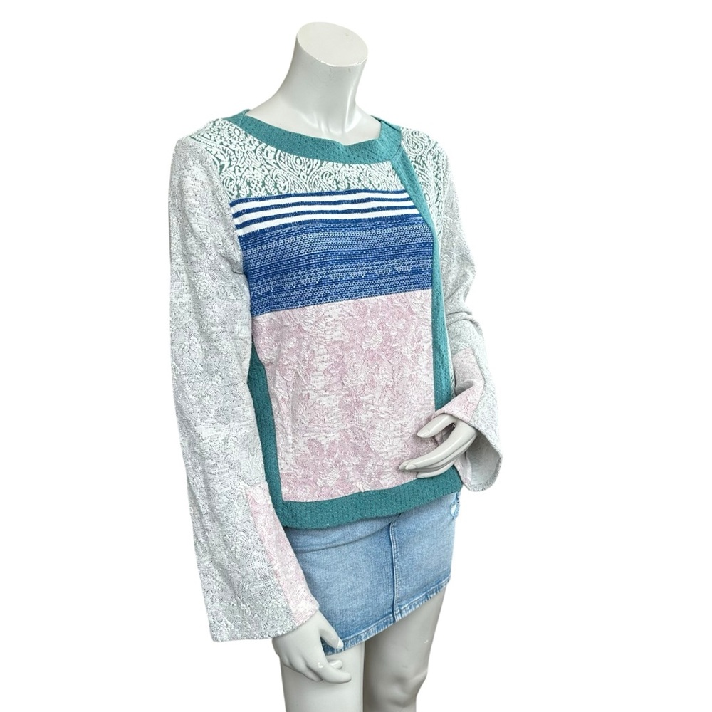 Anthropologie Postcard Open Snap Sides Pastel Patchwork Boho Sweater Size Medium - Picture 5 of 12